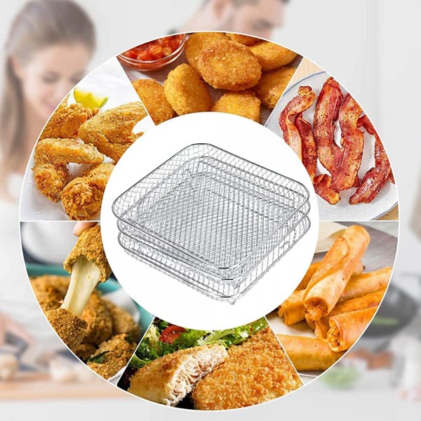 Cyhamse Air Fryer Support de barbecue carré 3 couches en acier inoxydable alimentaire pour la cuisine à la maison - B0B12LPPZRT