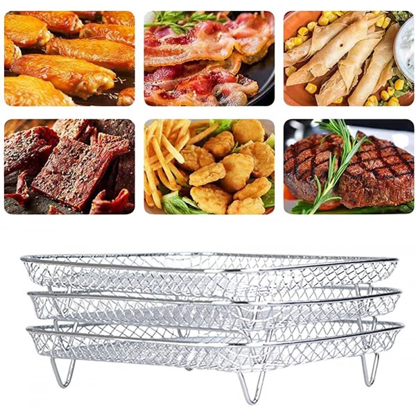 Cyhamse Air Fryer Support de barbecue carré 3 couches en acier inoxydable alimentaire pour la cuisine à la maison - B0B12LPPZRT