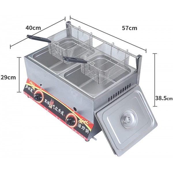Friteuse à gaz friteuse LGP contrôle de température Autonome Puissance de feu réglable friteuse Multifonction avec Couvercle et Panier Puissance de feu réglable Acier Inoxydable Nett - B0B19KYH2HM