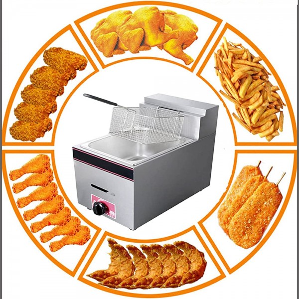 LXLH Friteuse à gaz en Acier Inoxydable friteuse GPL Commerciale friteuse Simple de Grande capacité de 10 L contrôle de température réglable friteuse Profonde de comptoir épais avec Panier e - B0B19LBHW2L