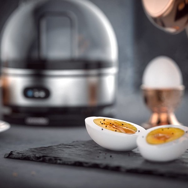 Arendo – Cuiseur à œufs avec fonction maintien au chaud inox 1 à 7 œufs Dur mollet ou à la coque Indicateur lumineux Verre doseur avec perce-œufs Base anti-dérapante Egg cooker 400 W Sans BPA - B00VV6GN12V