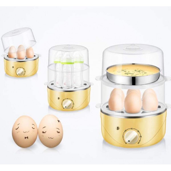 Cuiseur à œufs à minuterie à double couche cuiseur à vapeur automatique à la maison en acier inoxydable mini-machine à petit-déjeuner - B099RZ2TV9B