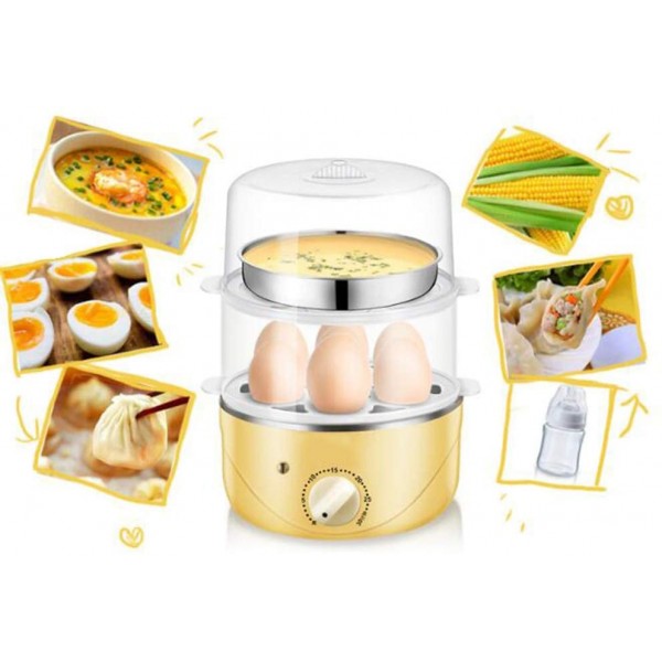 Cuiseur à œufs à minuterie à double couche cuiseur à vapeur automatique à la maison en acier inoxydable mini-machine à petit-déjeuner - B099RZ2TV9B