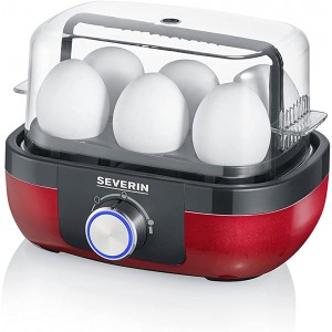 SEVERIN Cuit-œufs 420 W Appareil de cuisson pour 1 à 6 œufs Doseur d'Eau Gradué et Perce-Œufs Inclus Cuiseur à œufs avec réglage électronique du temps de cuisson rouge noir EK 3168 - B097RGP4RH2