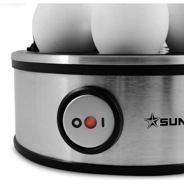 SUNTEC Cuiseur à œufs inox EGG-8564 design [Pour 1 à 7 œufs degré de cuisson réglable signal sonore avec bol pour œufs brouillés + verre doseur avec pique-œuf max. 360 W] - B07FVVJYPBI