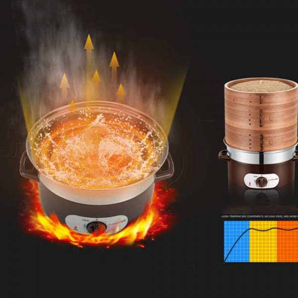 WALNUTA Pot à vapeur en bambou naturel de 28 cm 3 couches épaissir cuiseur chaudière Anti-sec vapeur électrique base en acier inoxydable 1350 W - B094CTGBXD5
