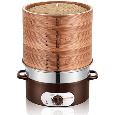 WALNUTA Pot à vapeur en bambou naturel de 28 cm 3 couches épaissir cuiseur chaudière Anti-sec vapeur électrique base en acier inoxydable 1350 W - B094CTGBXD5
