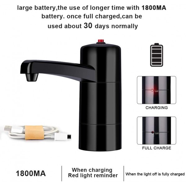 Distributeur d'eau Pompe à eau Bouteille USB rechargeable électrique Pompe à eau Distributeur sans fil potable outil eau noire - B081DX9RDY1