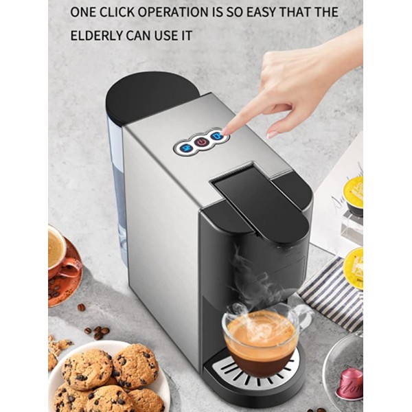 WANGJINGMEI Mini Machine à café à Capsules Machine à café à Capsules ménagères Petite Machine à café multifonctionnelle à Capsules Italiennes 1450W 0,8 L Gris argenté - B09T6HXW3MZ