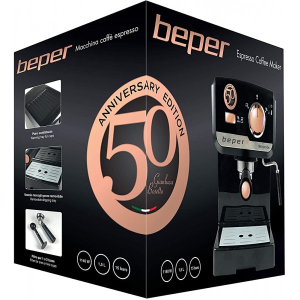 BEPER BC.001 Machine pour espresso 1140W 1,5 litre 15 bars 1140 W Noir - B076DD355K2