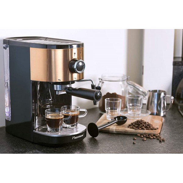 Bestron Machine à espresso pour 2 tasses Avec buse vapeur pivotante 15 bars 1 250 1 450 W Acier inoxydable Design cuivré AES1000CO - B07ZZ4VFSB4