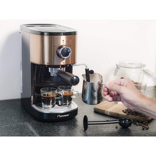 Bestron Machine à espresso pour 2 tasses Avec buse vapeur pivotante 15 bars 1 250 1 450 W Acier inoxydable Design cuivré AES1000CO - B07ZZ4VFSB4