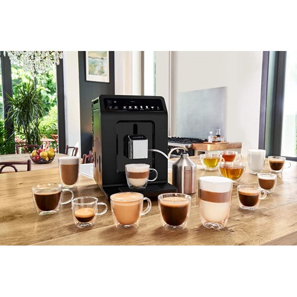 Krups Evidence Machine à café à grain Machine à café Broyeur à grain Cafetière expresso Cappuccino Espresso 15 boissons 2 tasses simultanées Pot à lait EA891810 - B0757R8BG9Y