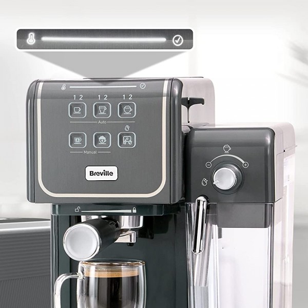 Breville Prima Latte III machine à café | Machine à expresso cappuccino et latte | Pompe italienne de 19 bars | Mousseur de lait automatique | Compatible dosettes ESE | Coloris gris [VCF146X] - B092DXL4Y6O