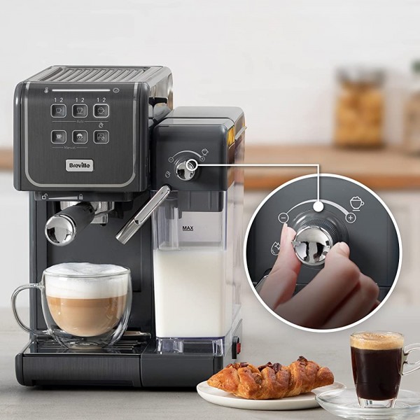 Breville Prima Latte III machine à café | Machine à expresso cappuccino et latte | Pompe italienne de 19 bars | Mousseur de lait automatique | Compatible dosettes ESE | Coloris gris [VCF146X] - B092DXL4Y6O