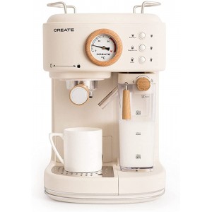 CREATE THERA MATT PRO Machine à espresso semi-automatique blanc crème pression de 20 bars contrôle de la température NTC égouttoir 1250W idéale pour espresso et cappuccino - B097NDR5HPD
