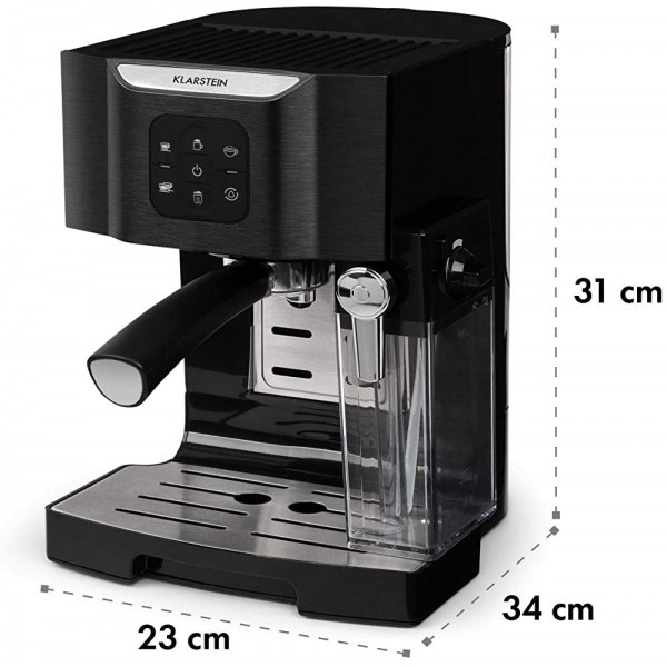 KLARSTEIN BellaVita Cafetière Machine expresso 20 bars de pression Réservoir d'eau amovible Capacité de 1,4L Cappuccino ou latte macchiato Mousseur à lait Buse amovible Noir - B08DF77TMDF