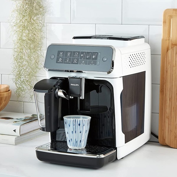 Philips Domestic Appliances Série 3200 Expresso Machine a Cafe Grain 5 Spécialités de Café Carafe à Lait LatteGo Blanc Laqué Noir EP3243 50 - B07MVRBLCM4