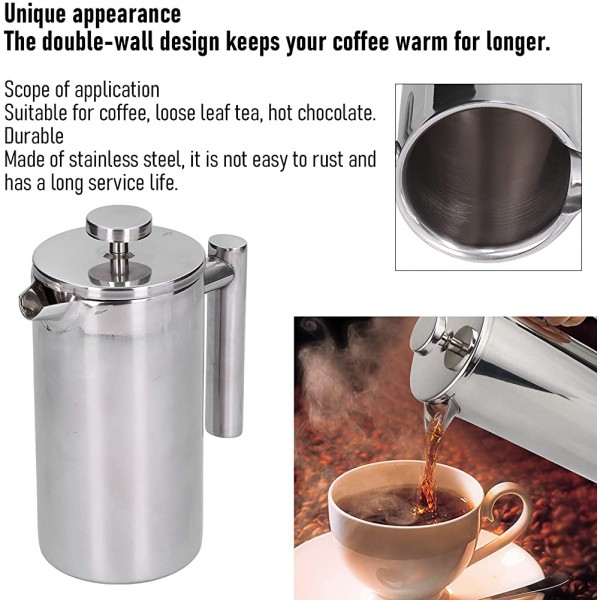 Presse à café fabriquée en acier inoxydable pour garder votre café au chaud plus longtemps. La cafetière a une grande capacité pour le café.#1 - B09W4ZBNY58