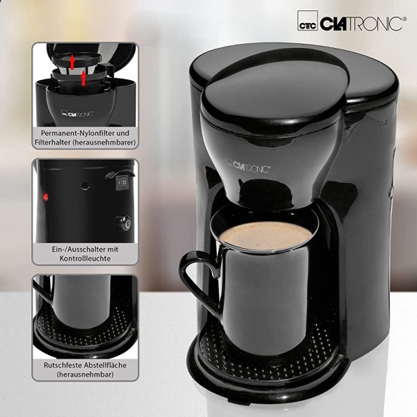 Un tasses de café 1 personne avec tasse de café en céramique anti dérapant-surface en nylon filtre permanent - B00440OJTK6