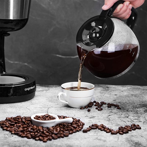 Aigostar Chocolate 30HIK – Cafetière à filtre 1000 watts capacité de 1,25 litres sans BPA filtre permanent lavable et fonction maintenir au chaud. Couleur noir. Design exclusif. - B01H7IDKUOC