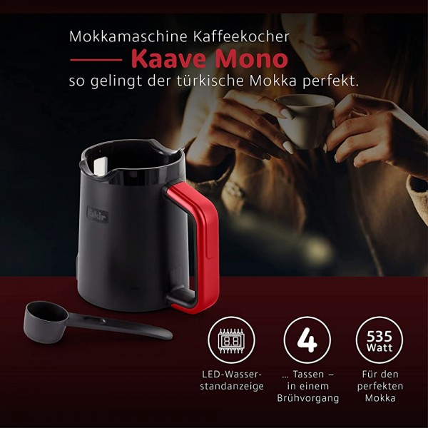 Fakir Kaave Mono 9257001 Cafetière à moka électrique en plastique avec commande One Touch Capacité du réservoir de cuisson 280 ml Rouge 535 W - B08V11CN6BB