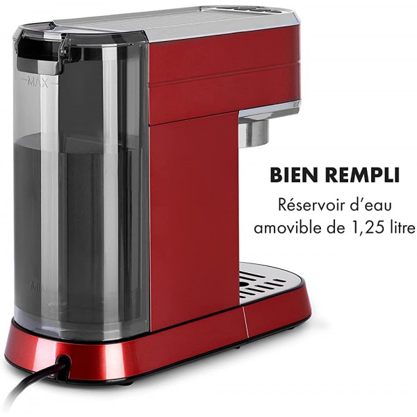KLARSTEIN Futura Cafetière Machine à café Machine expresso 1450 W 20 bar qualité barista système de chauffage thermobloc double bec arrêt de débit moussage de lait Rouge - B092ZXR4886