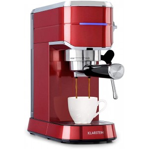 KLARSTEIN Futura Cafetière Machine à café Machine expresso 1450 W 20 bar qualité barista système de chauffage thermobloc double bec arrêt de débit moussage de lait Rouge - B092ZXR4886