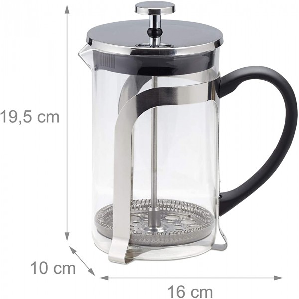 Relaxdays cafetière manuelle verre filtre en inox 800 ml saveur de café aromatique transparent argenté - B084PCCHMMB