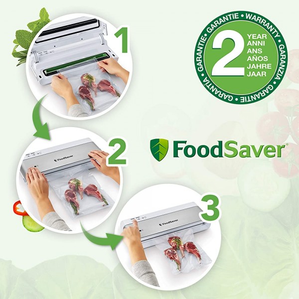 FoodSaver Machine Sous Vide Alimentaire Compacte avec Accessoire Portatif | 1 Rouleau et 4 Sacs Sous Vide Inclus | argent avec finition blanche [VS0100X] - B08KW5GXCDJ