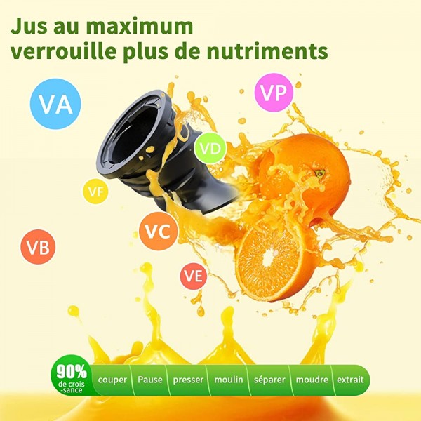 Marque Umi Extracteurs de Jus Centrifugeuse lente Slow Juicer de Juice Froid Machine à mastiquer Fruits frais Légumes Presse à froid 600 ml à jus facile à nettoyer Argent - B09L7N3P5S9