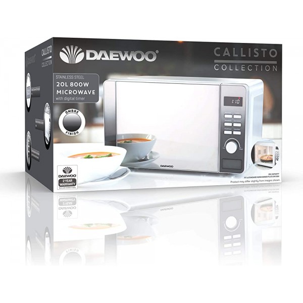 Daewoo SDA1873 Callisto Micro-ondes Numérique 20L avec Miroir Porte Verre et 5 Réglages de Puissance Contrôles Dégivrage et Annulation 800W Effet Ombre - B084KD6PBPL