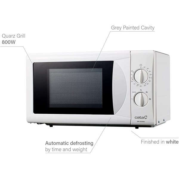 MM 5020M WH Micro-ondes Blanc intérieur Gris Modèle indépendant 700 W avec 5 niveaux de puissance Minuteur jusqu'à 30 minutes Micro-ondes 20 L Cata - B08Y9ZJSTG1