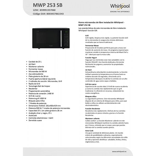Whirlpool; Micro-Ondes MWP253SB - B07K94YRJV6
