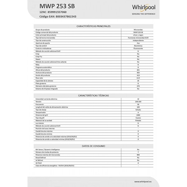 Whirlpool; Micro-Ondes MWP253SB - B07K94YRJV6