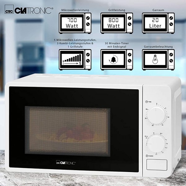 Clatronic MWG 792 Micro-ondes avec Grill 700 W Puissance de cuisson + 800 W Minuteur 30 minutes avec signal final éclairage de salle de cuisson Weiß - B07Q5ZZMJRL