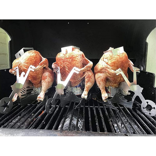 Dzhzuj Portable Chicken Holder for Grill Beer Can Chicken Holder for Grill and Smoker,Assemblable Stainless Steel Whole Chicken Roasting Rack with Glasses - B093SCDBQLO