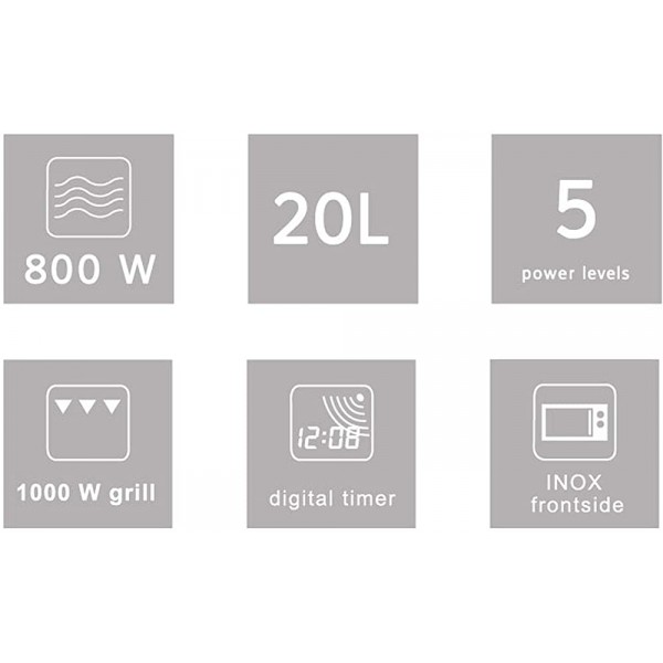 Silva-Homeline MWG-E 20.8 Inox Micro-ondes avec gril 800-1000 W écran LCD rétroéclairé espace de cuisson 20 l 5 niveaux de puissance - B075DWFZHHL