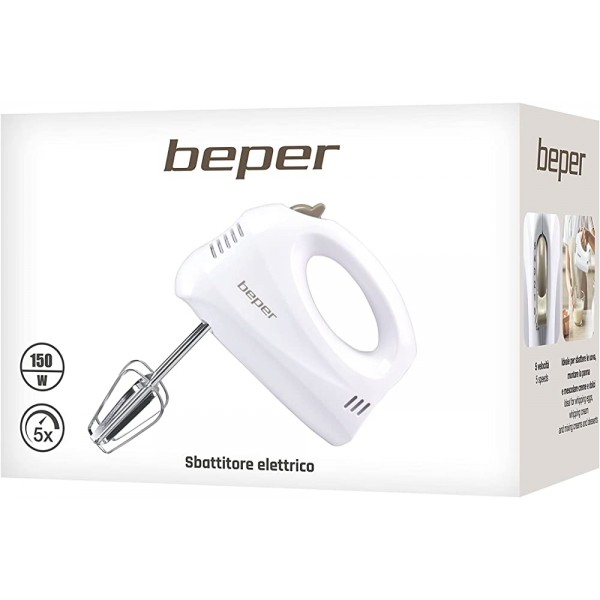 BEPER BP.304 Batteur électrique et mixeur 150 W 70 décibels ABS acier chromé 5 vitesses blanc taupe - B07SSLRCT6P
