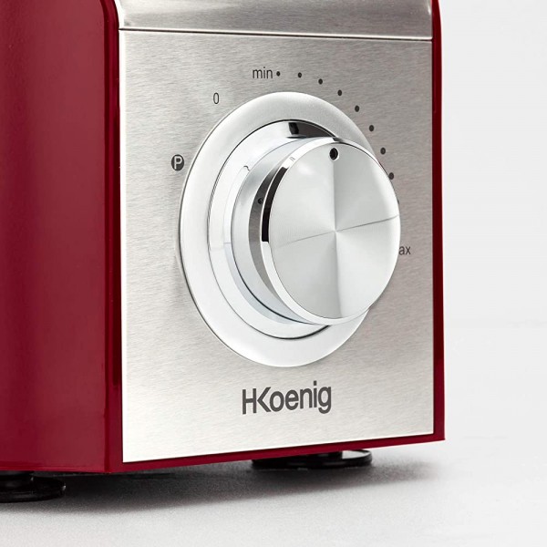 H.Koenig MX18 Robot de cuisine Multifonctions Rouge Professionnel Compact Bol mixeur 1.5L Blender en verre gradué 1.5L 4 disques en acier+lame+spatule 8 Fonctions Puissant 800W - B00AZFJ89OF