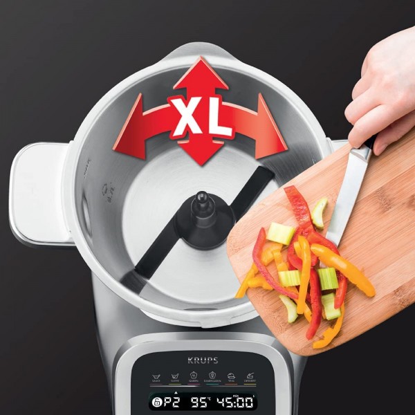 Krups Prep & Cook XL Robot de cuisine avec fonction de cuisson HP50A8 | avec copeaux | 1550 W | Bol en acier inoxydable de 3 L | 12 programmes + mode manuel | 5 accessoires + hachoir | Noir blanc - B07XVPX1BGB