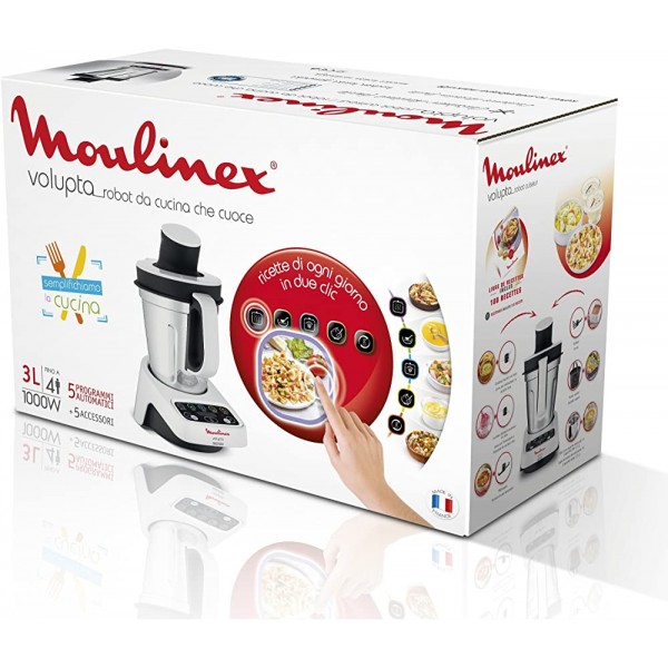 Moulinex Volupta HF404113 – Robot de cuisine multifonctions 1 000 W capacité de 3 l interface intuitive avec 5 programmes automatiques 5 accessoires - B06XSFP3GRC