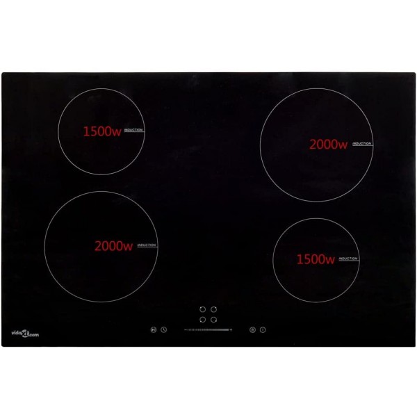 Plaque à induction avec 4 brûleurs Touch Control en verre 77 cm 7000 W + Matériau : verre résistant à la chaleur - B09WTJWS84U