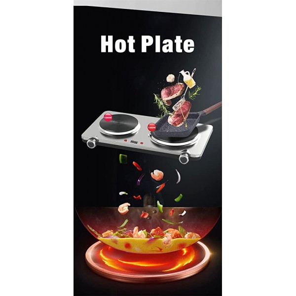 Plaque chauffante double plaque chauffante en céramique pour plaque de cuisson électrique 2500 W table de cuisson infrarouge portable avec double contrôle de la température facile à nettoyer - B09YKZJGJWU