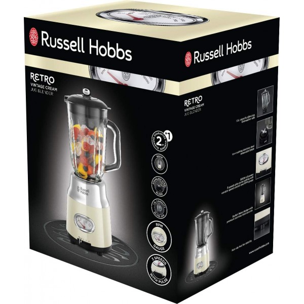 Russell Hobbs Mixeur Blender Electrique 1,5L Bol Gradué Lames Acier Inoxydable Amovibles 3 Vitesses Puissant Design Vintage Crème 25192-56 Retro - B07G8DF6KWO