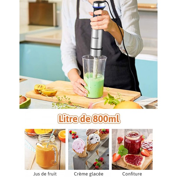 YISSVIC Mixeur Plongeant 4 en 1 Mixeur Multifonction 1100 W 24 Vitesses Mélangeur avec Fouet Cuisine Un Hachoir et Un Litre sans BPA Noir - B086P37TL33