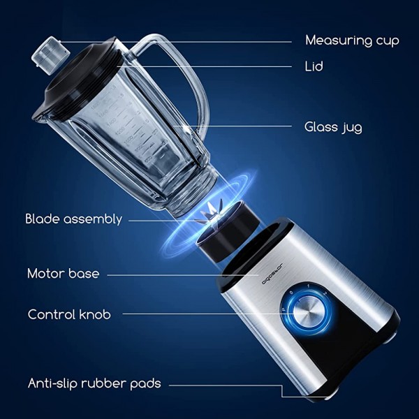 Aigostar Archer Blender smoothie 1200W. Blender mixer multifonction sans BPA de 1,8L 6 lames design 3D en acier inoxydable.2 vitesses + Pulse. Glace pilée. - B0856RJMTR2