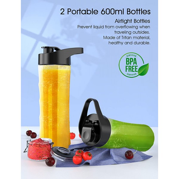Horett 400 W Mini blender mixeur professionnel smoothie Maker portable de 600 ml avec 2 flacons portables sans BPA 4 lames en acier inoxydable et un bouton 25 000 tr min BL508 - B09B3RT8HWE