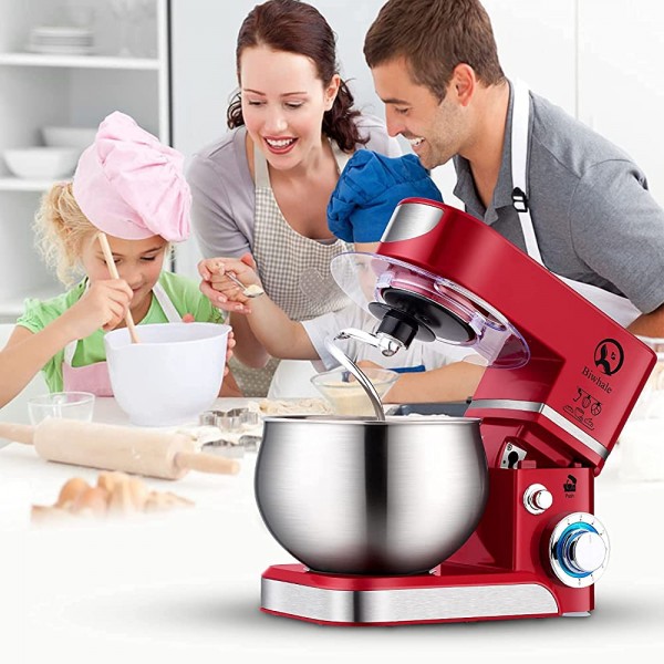 Robot Pâtissier Multifonctions Pétrin 6L 1000W Puissant Robot de Cuisine avec Crochet Pétrisseur Batteur Fouet à Fil Couvercle Rouge - B092MGT78HK