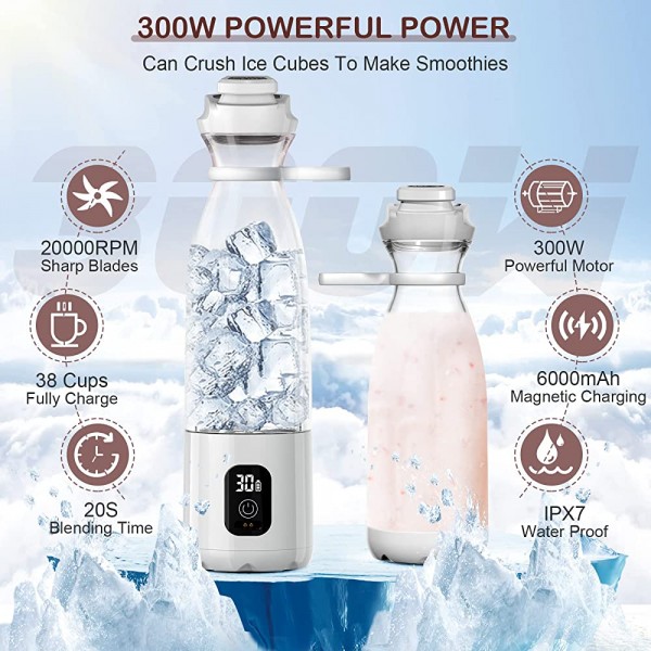 Blender portable pour milk-shakes et smoothies 300W Smoothie Blender avec technologie Pluse 20 Oz Personal Blender USB Rechargeable IPX7 Water Proof Crush Ice LayOPO Blender - B07RB628GQT